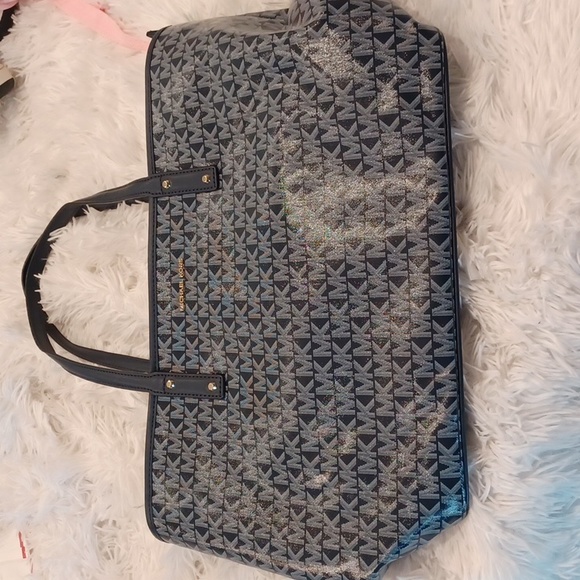 NWT Michael Kors Carter Large Top Zip Tote Bag Purse in Navy MK Logo Print - Picture 6 of 14